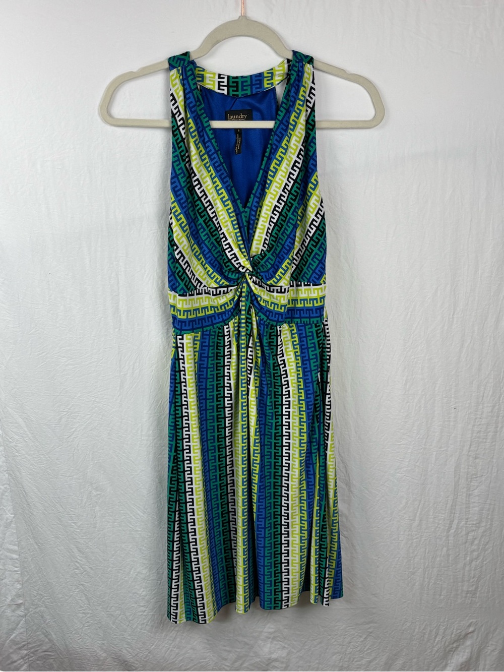 Laundry By Shelli Segal Womens 6 Blue Green White Striped Knot-Front Maxi Dress